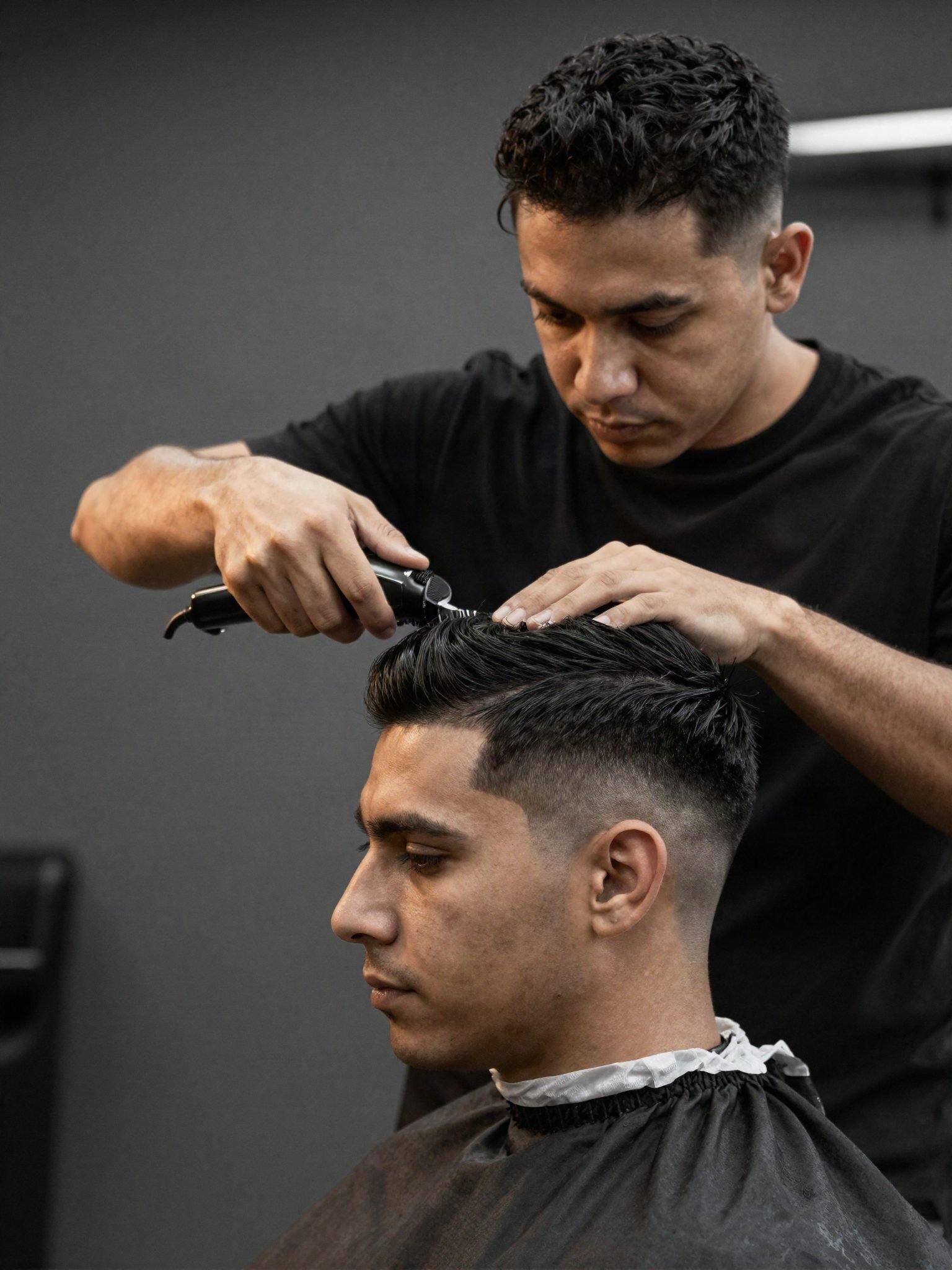 Barbero haciendo un corte fade